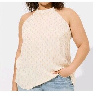 NWT Torrid Chiffon Clip Dot Smocked Halter Tank Corp Whimsy Capsule Preppy Sz 0